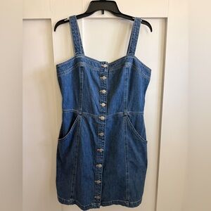 Denim Button-Front Sun Dress - Blue
